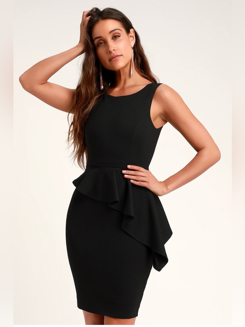 Here and Vow Black Sleeveless Ruffled Bodycon Dress